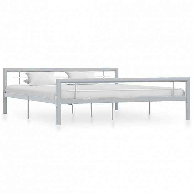 vidaXL Rám postele šedobílý kov 180 x 200 cm