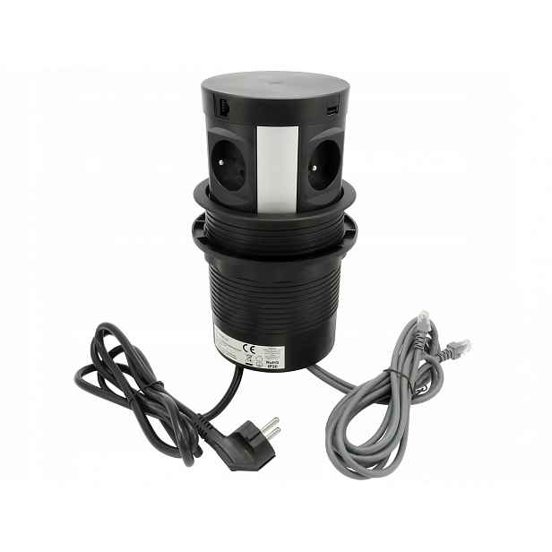 Zásuvka Multi Zapuštěná Do Pracovní Desky Bezdrátové Nabíjení 4x 250V Usb A+c Lan