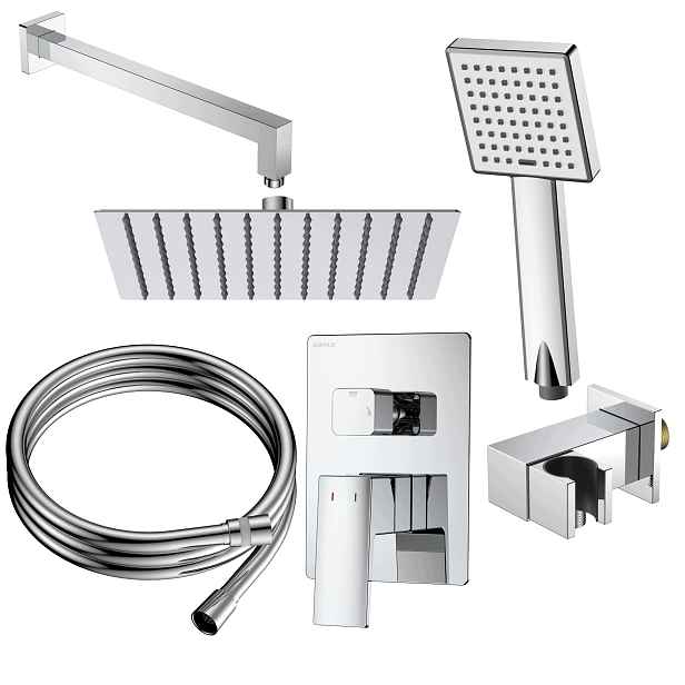 Sprchový set pod omítku, dvoufunkční chrom, baterie sprchová hlavice, hadice