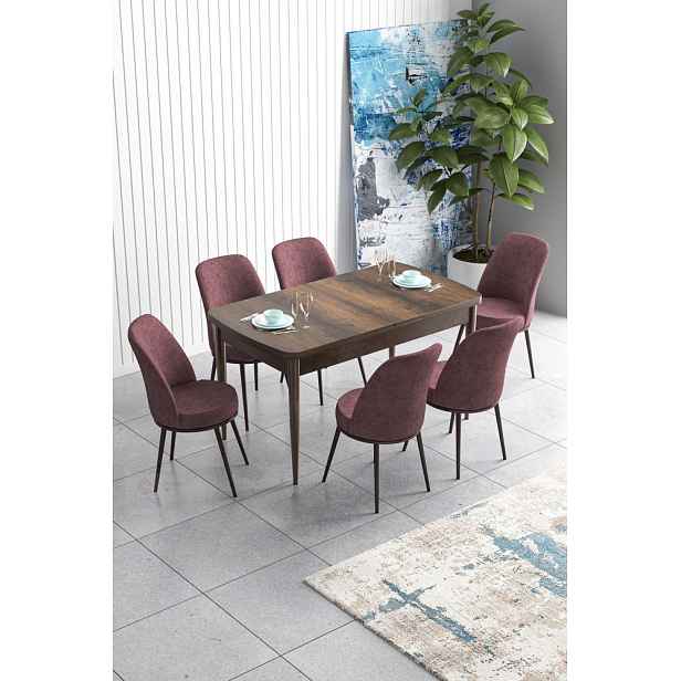 Extendable Dining Table & Chairs Set (7 Pieces) Han - Baroque, Dusty Rose