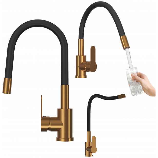 Kuchyňská baterie flexibilní rose brushed gold Grado Plus otočný perlátor