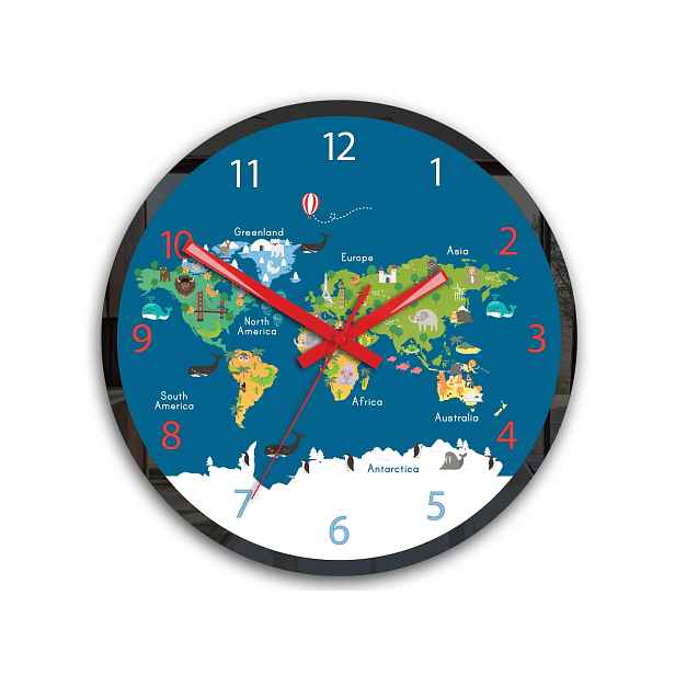 ModernClock Dětské nástěnné hodiny Mirro Mapa světa 30 cm vícebarevné