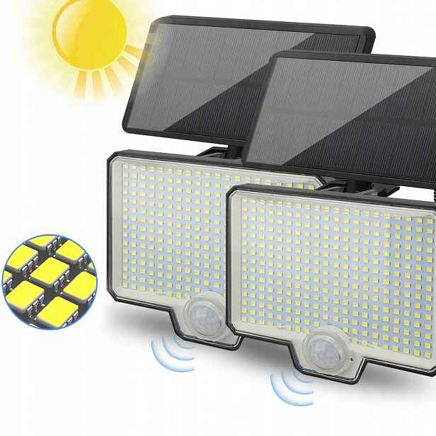 Set Solární Lampa Led 6500K Senzor Pohybu Venkovní Osvětlovač
