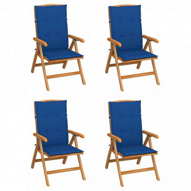Zahradní židle 4 ks teak / látka Tmavě modrá