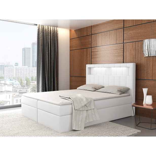 Kontinentální postel Areto 180x200, bílá + LED HELCEL