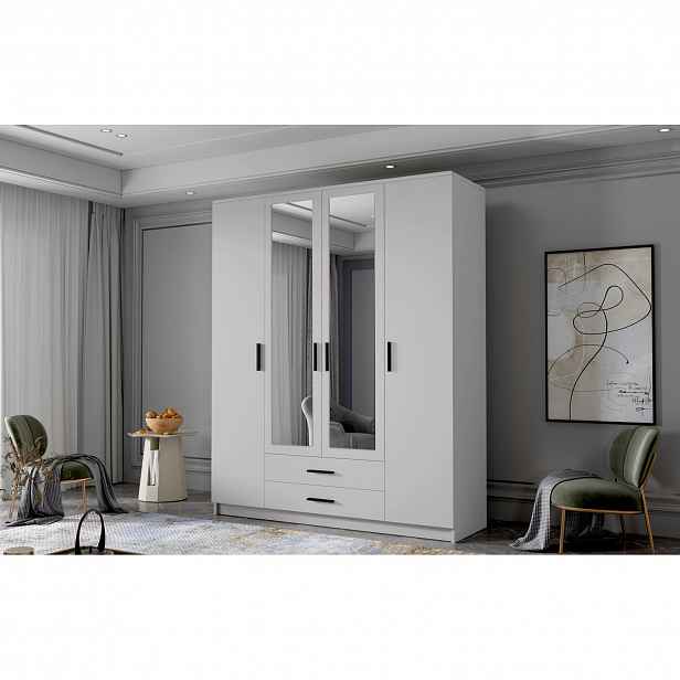 Šatní skříň ADA II 160 cm - bílá/černé úchytky