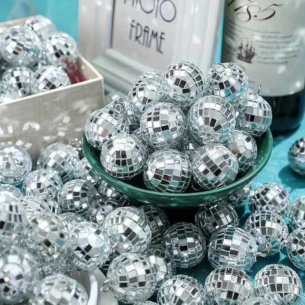 TEMU 30 ks Mini Diskotéková Koule Sada - 70s Diskotéková Párty Stříbrné Reflexní Skleněné Závěsné Dekorace, Estetická Výzdoba Pokoje, Vánoční a