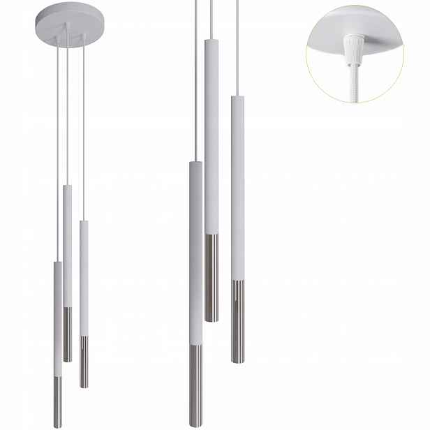 Závěsná lampa Spot Tuba Metal Bílá Stříbrná 3xG9 Opletený kabel 10W Led