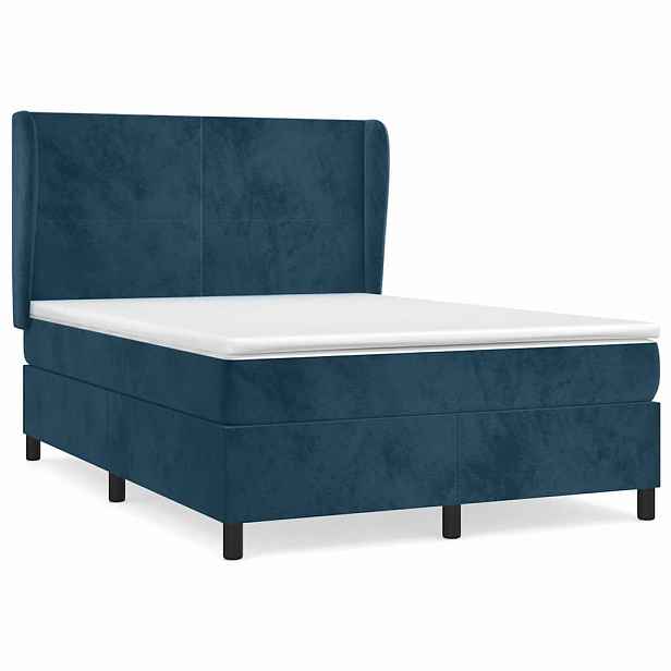 vidaXL Box spring postel s matrací tmavě modrá 140x200 cm samet
