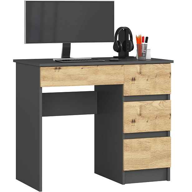 Ak furniture Psací stůl A-7 90 cm grafitově šedý/dub artisan pravý