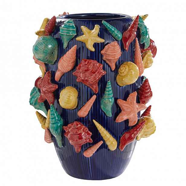 Butlers CORAL COAST Váza mořské plody 33 cm - tm. modrá