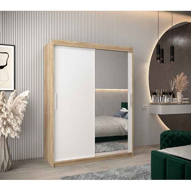Šatní skříň Abi T2 Barva korpusu: Dub Sonoma, Rozměry: 150 cm, Dveře: Bílá