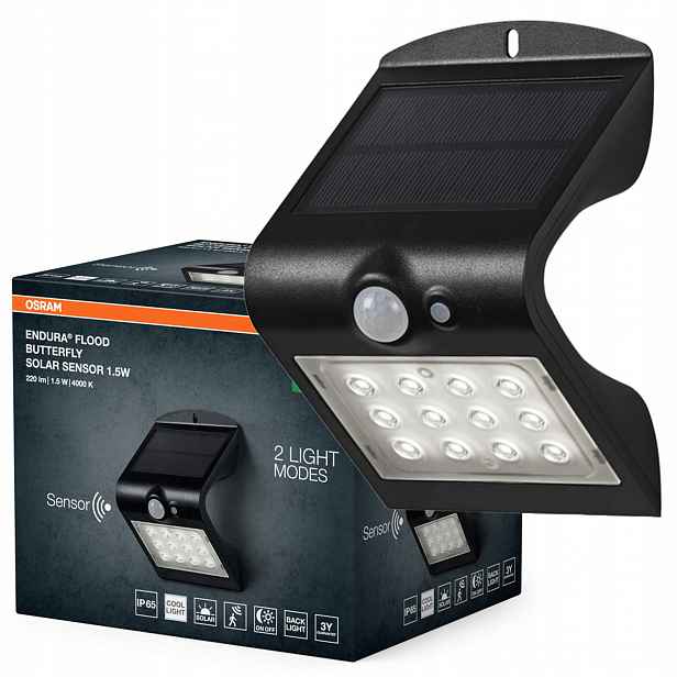 Solární Led reflektor Snímač pohybu soumraku 1.5W 220lm 4000K IP65 Osram