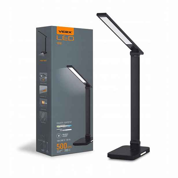 Videx Led stolní lampa s bezdrátovým nabíjením VL-TF17B černá