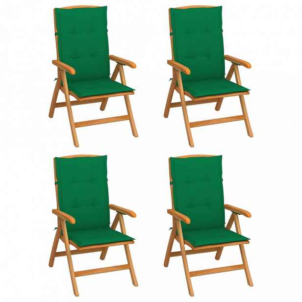 Zahradní židle 4 ks teak / látka Tmavě zelená