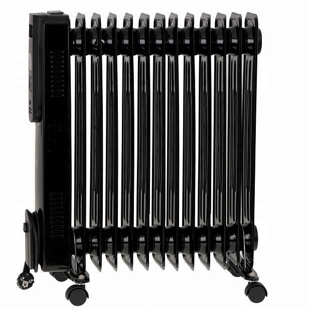 Černý olejový radiátor 2500W Termostat Dálkové ovládání Led Displej 13 žeber