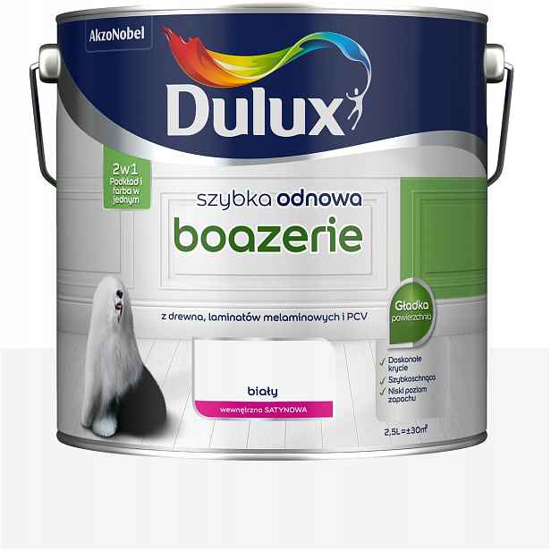 Dulux barva pro obložení dřeva Pvc panely Rychlá obnova Boazerie Bílá 2,5L