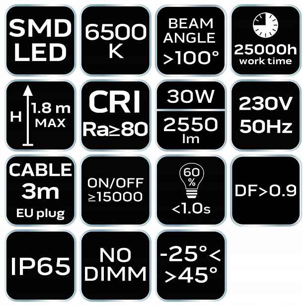 Jednoduchý reflektor 30W Smd Led 2550lm 230V na stativu 1.8m