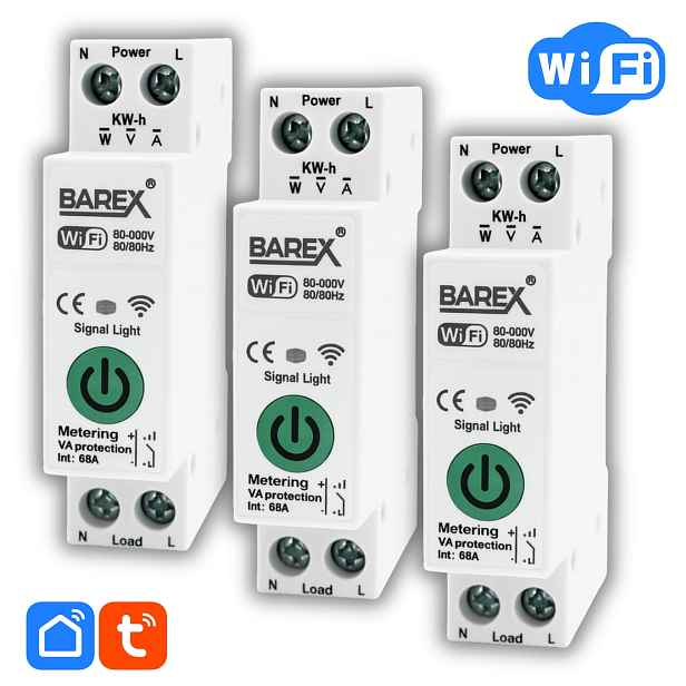 WiFi relé Barex 63A Tuya Počítadlo energie na Din lištu Ovládání aplikací