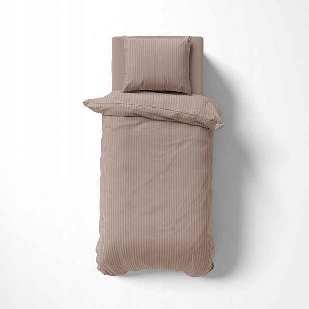 Povlečení damaškové 140x200 taupe béžová, tmavé jednobarevné pruhy 1 cm Pure