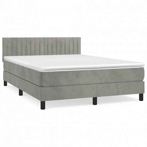 vidaXL Box spring postel s matrací světle šedá 140x190 cm samet