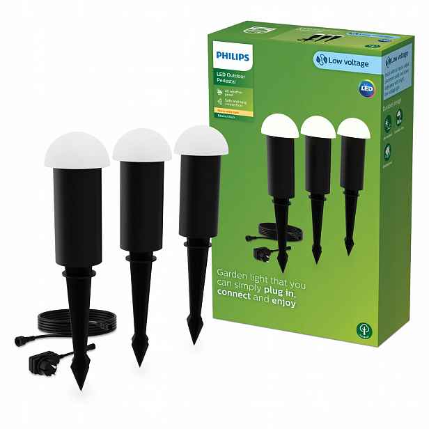 3x Venkovní zahradní lampa Sloupek 30 cm Led 1.5W 2700K Edwina Philips