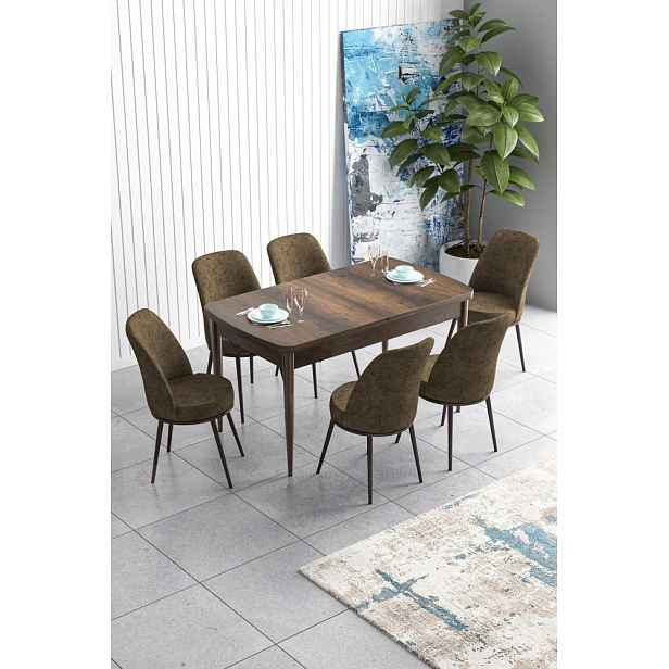 Extendable Dining Table & Chairs Set (7 Pieces) Han - Baroque, Brown