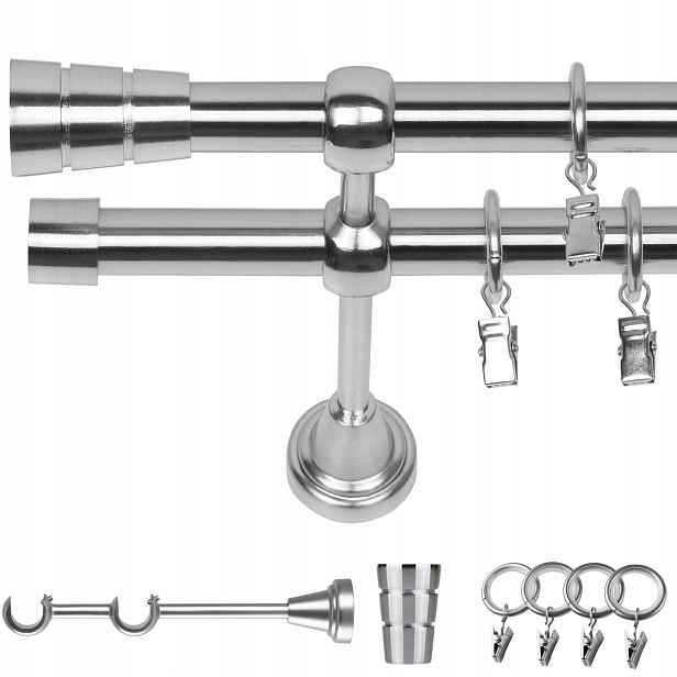 Garnýž Kovový Dvojitý 120 CM 19 MM Efekt Oceli Válec Kolečka Na Žabky