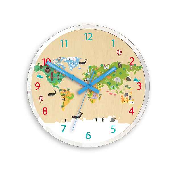 ModernClock Dětské nástěnné hodiny Mirro Svět 30 cm vícebarevné