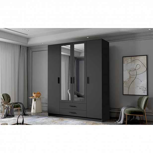 Šatní skříň ADA II 160 cm - černá/černé úchytky