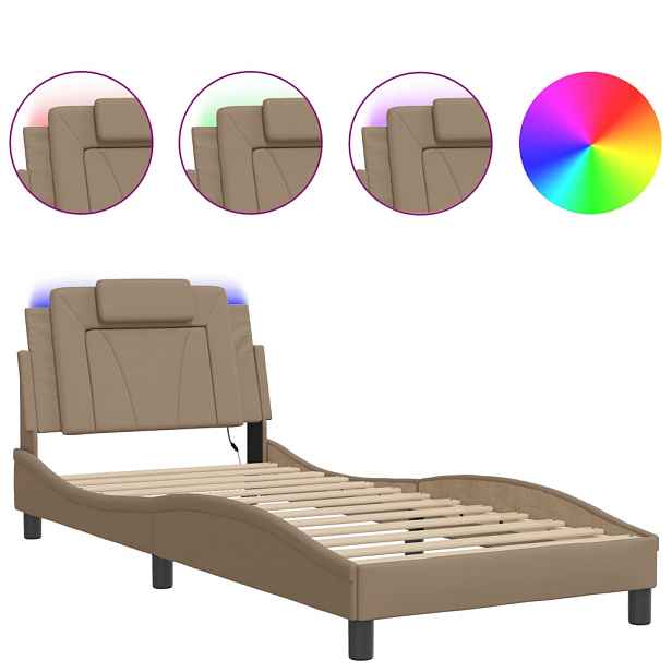 vidaXL Rám postele Viana s LED bez matrace cappuccino 90 x 190 cm