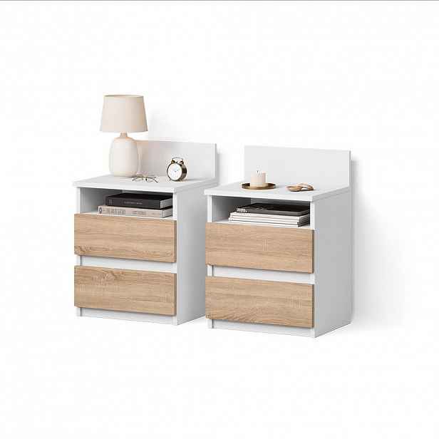 Livinity® NOČNÍ STOLEK Roya, Bílá/Sonoma, Sada 2 kusů