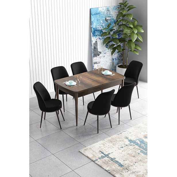 Extendable Dining Table & Chairs Set (7 Pieces) Han - Baroque, Black
