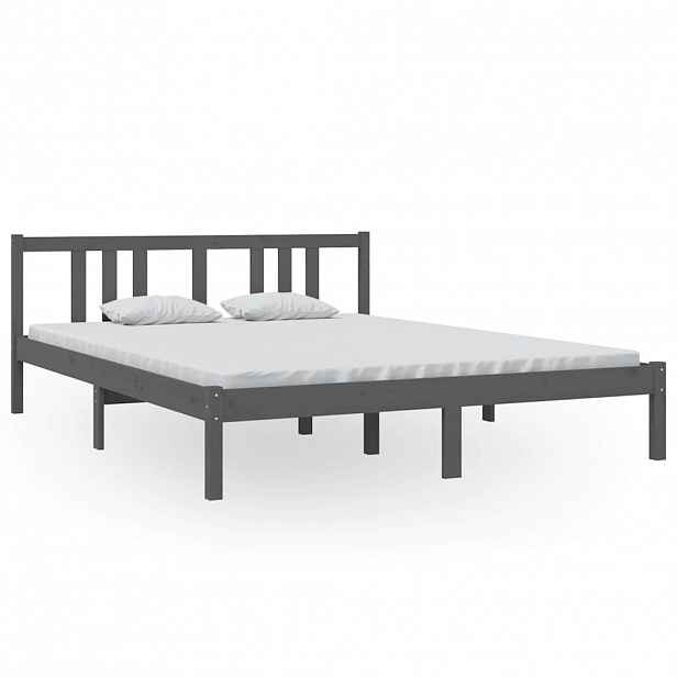 vidaXL Rám postele šedý masivní dřevo 150 x 200 cm King Size