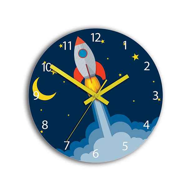 ModernClock Dětské nástěnné hodiny Raketa 30 cm vícebarevné
