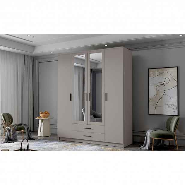 Šatní skříň ADA II 160 cm - béžová/černé úchytky