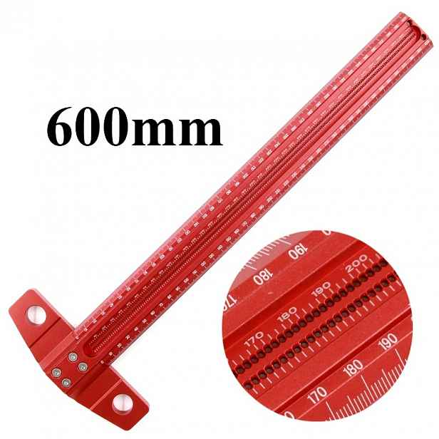 TEMU 300/400/500/600 mm Dřevoobráběcí úhelník s otvorem pro značení, hliníková slitina, 90 stupňů, T pravítko, rýsovací nástroj pro tesaře