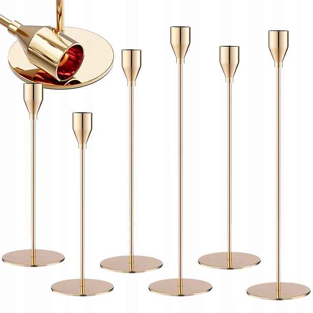 Zlaté Kovové Svícny Glamour Na Dekorativní Stůl, Sada 6 Kusů Vánoc