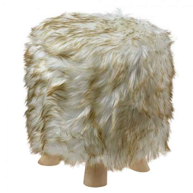 Béžový chlupatý taburet / podnožka Ottoman - Ø 32*40 cm Clayre & Eef