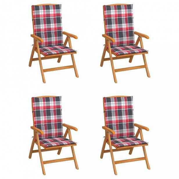 Zahradní židle 4 ks teak / látka Bílá / červená