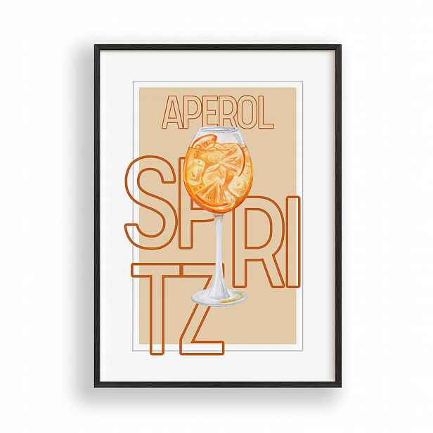Obraz Aperol Spritz Plakát Rámeček Dřevěný Černý 30x42 cm