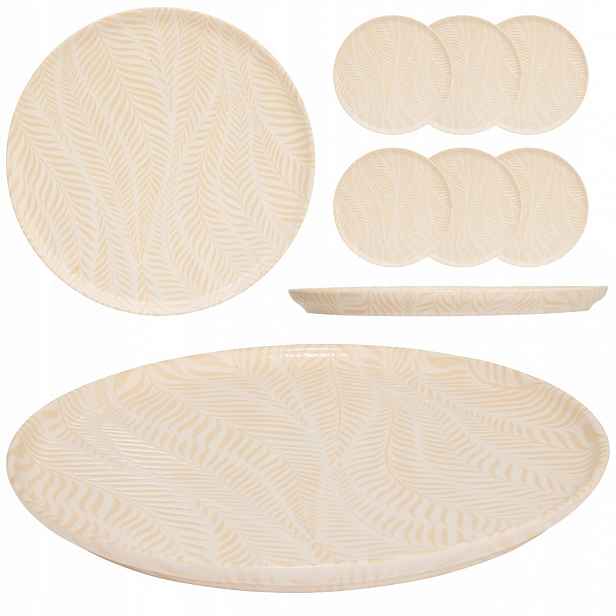 Komplet 6 jídelních talířů 28 cm Krémový set keramika nádobí