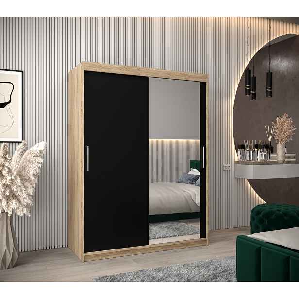 Šatní skříň Abi T2 Barva korpusu: Dub Sonoma, Rozměry: 150 cm, Dveře: Černá
