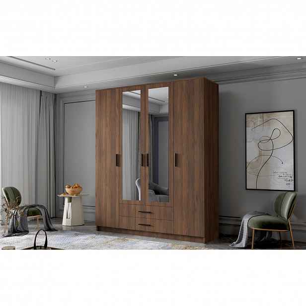 Šatní skříň ADA II 160 cm - ořech/černé úchytky