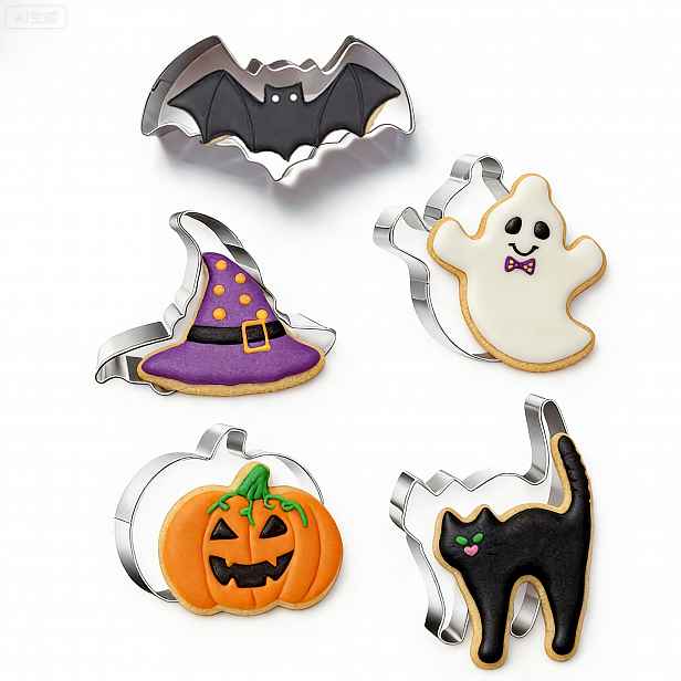 TEMU Sada 5 ks velkých vykrajovátek na Halloween, Čarodějnický klobouk, Dýně, Kočka, Nerezové vykrajovátka