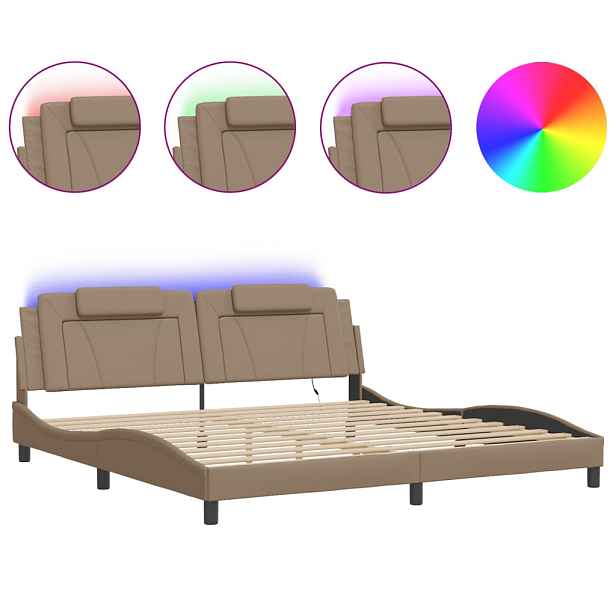 vidaXL Rám postele Viana s LED bez matrace cappuccino 200 x 200 cm