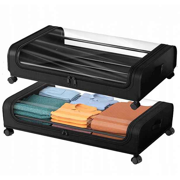 2 Organizér, Kontejner Na Kolečkách Pod Postel, Skříň, Černý
