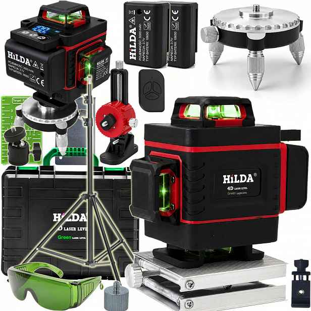 Laserová Vodováha 360 Rovinná Hilda 4D Max Laser Křížový Stativ 2 M