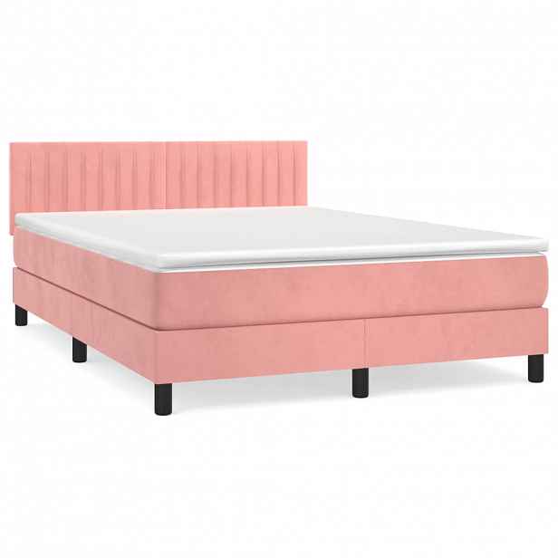 vidaXL Box spring postel s matrací růžová 140x190 cm samet