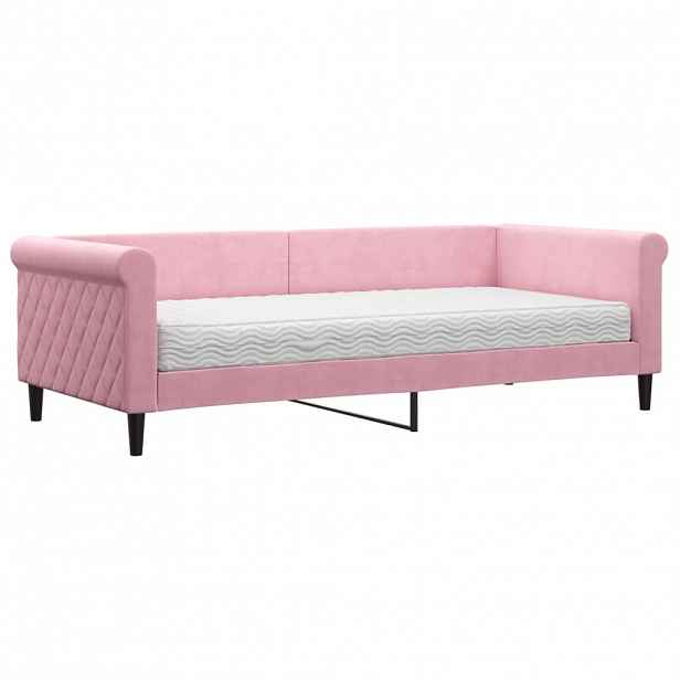 vidaXL Válenda s matrací růžová 90 x 200 cm samet